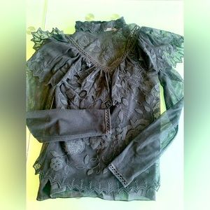 Stunning See by Chloe Black Lace Top Sheer Blouse